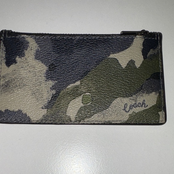 Coach Green Watercolor Script Zip Card Case - Picture 2 of 10